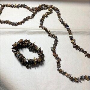 Tiger Eye 20 Inch Necklace and Wide Stretch Bracelet Jewelry Set Well Made Gorge